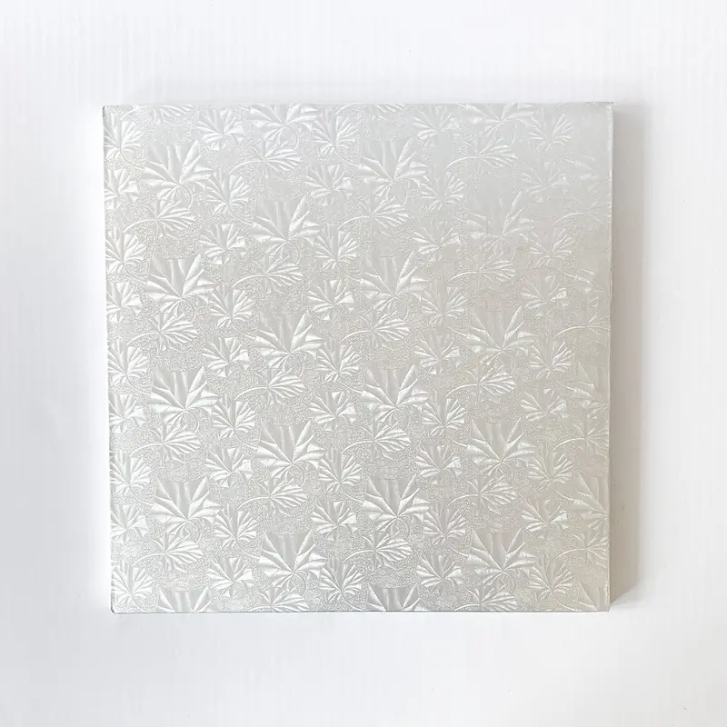 10-Inch Embossed Silver Square Cake Board – 0.5-Inch Thickness 1