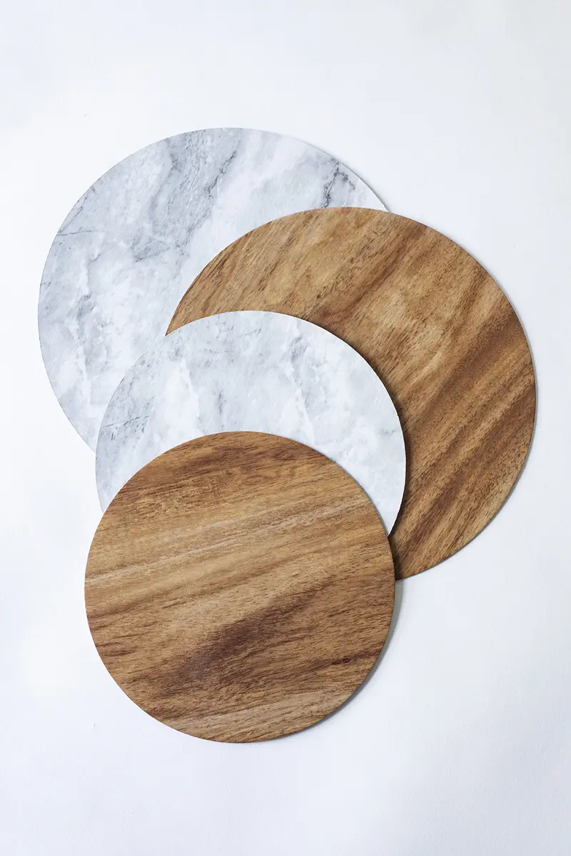 10" Round Printed Serving Board – Brown/Wood/Marble Design 1