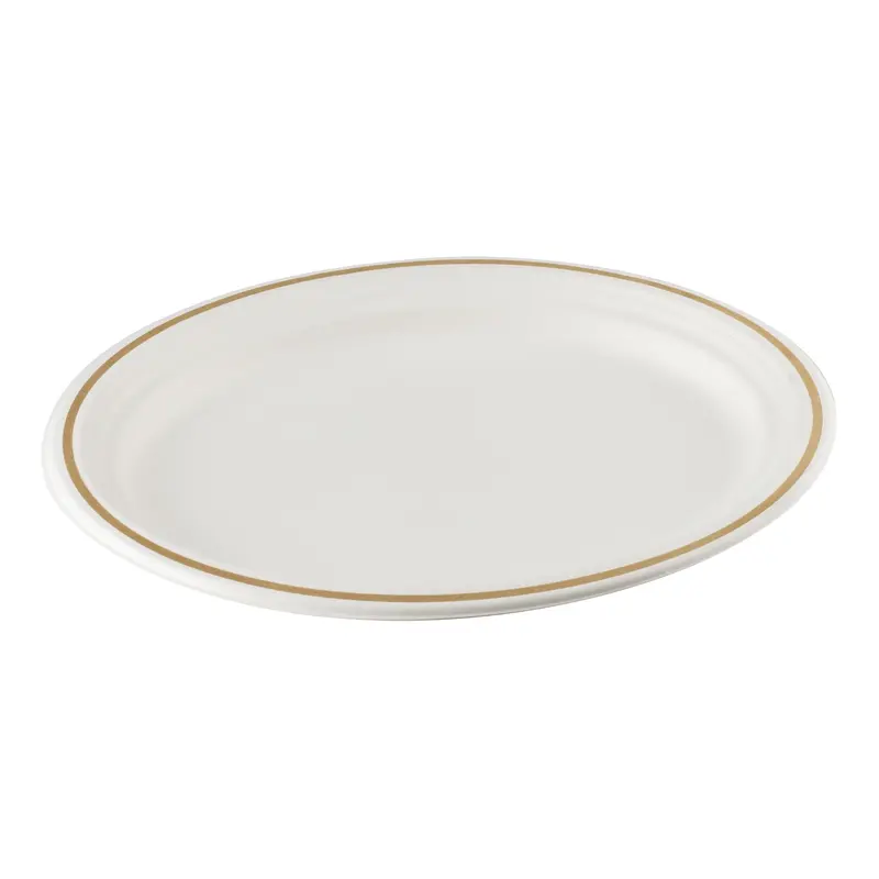 12.5" Oval Compostable Plate With Gold Trim – Sustainable Disposable Serving Dish (48-Pack) 1