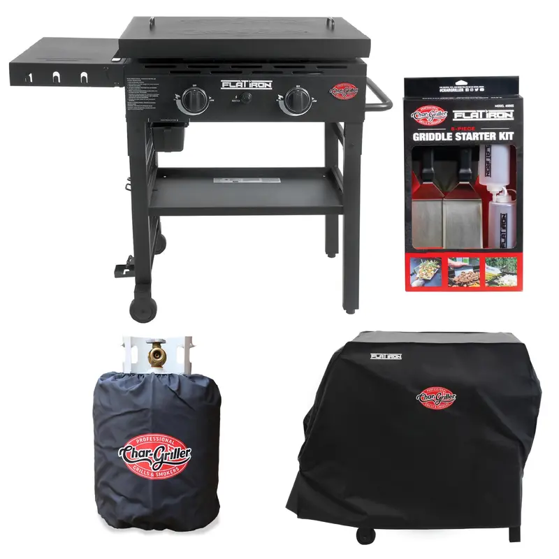 2-Burner Flat Iron® Gas Griddle Bundle: Cover + Starter Kit 1