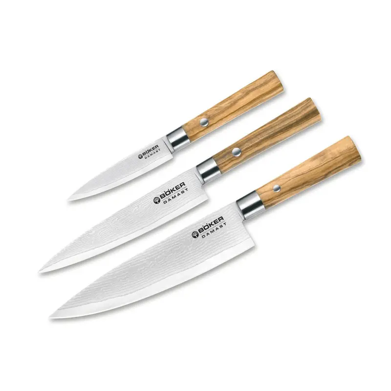 Boker Damascus Olive 3-Piece Premium Knife Set 1