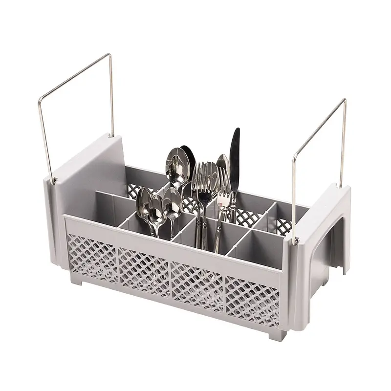 Cambro Camrack 8-Compartment Grey Flatware Basket With Wire Handles 1