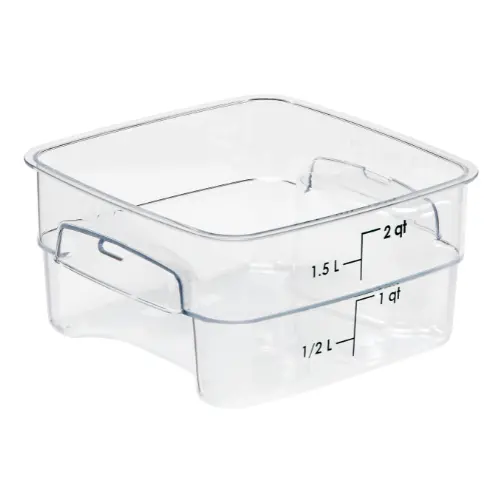 Cambro Camsquare Freshpro 2-Quart Clear Food Container With Green Measurement Markings 1