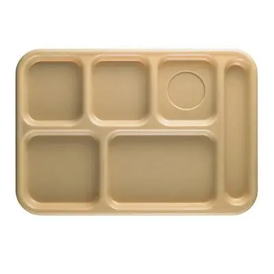 Cambro Camwear Beige 6-Compartment Rectangular School Tray – 24-Count Case 1