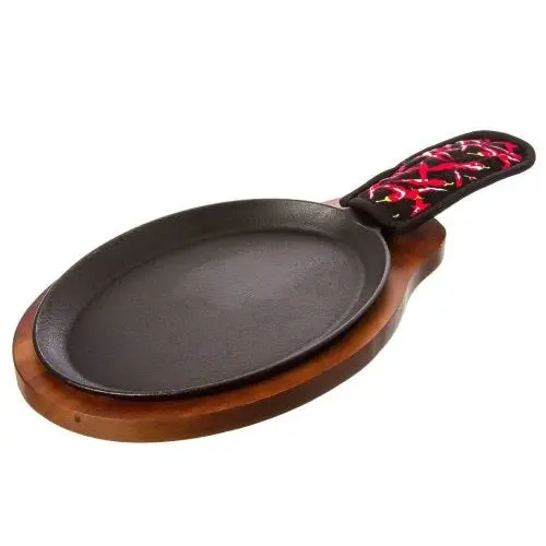 Cast Iron Fajita Serving Set – 15" Skillet With Reusable Wooden Underliner 1