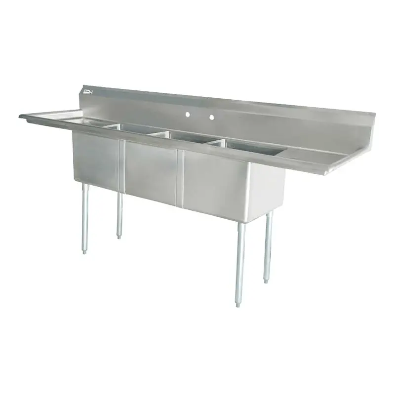 Chef Aaa Commercial Three-Tub Pot Sink With Center Drain & Two Drain Boards (Model 43763) 1