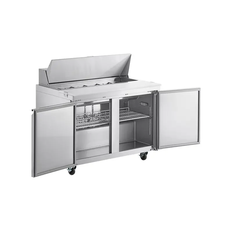 Chef Aaa Ss-Pt-46M-Hc 46-Inch Commercial Sandwich Prep Table – Mega Top, 18-Pan Capacity, 2-Door Stainless Steel Refrigerator – 9.5 Cu. Ft. 1