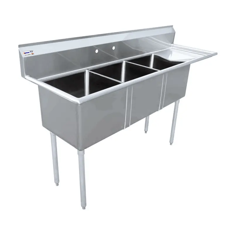 Chef Aaa Triple-Basin Sink With Center 3.5" Drain & Right Drain Board (Model 43766) 1