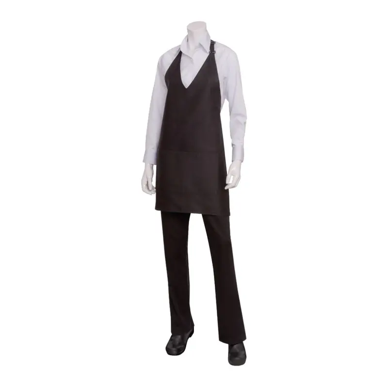 Chef Works F23 V-Neck Tuxedo Apron – Professional Black Fabric 1