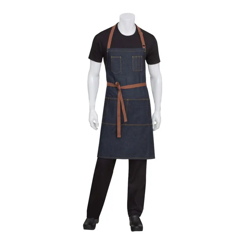 Chef Works Memphis Bib Apron – Black Denim With Multi-Compartment Utility Pockets 1