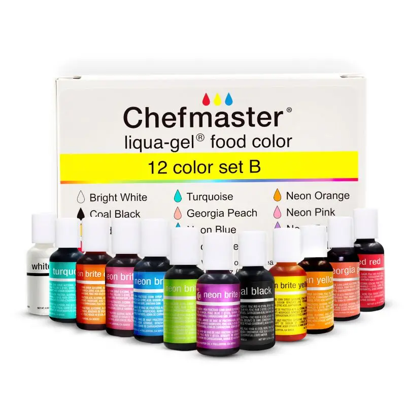 Chefmaster 12-Color Liqua-Gel Food Coloring Set B (0.70 Oz / 20 Ml Each, #13437) 1