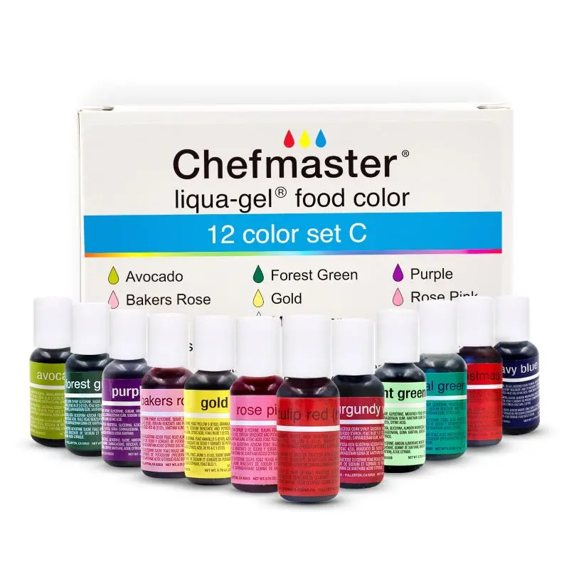 Chefmaster 12-Color Liqua-Gel Food Coloring Set C (0.70 Oz / 20 Ml Each, #13438) 1