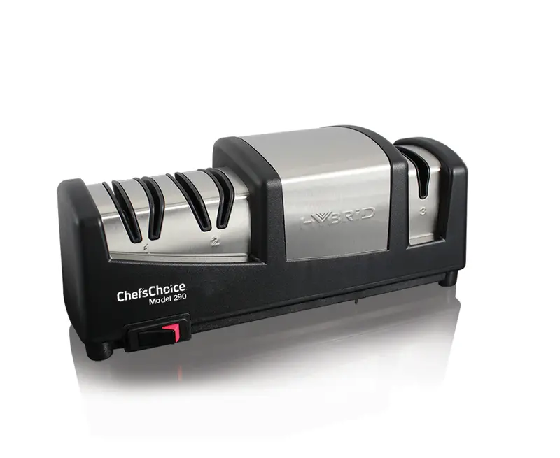 Chef'Schoice Model 290 Angleselect Hybrid 3-Stage Knife Sharpener – 15° & 20° Edges, Stainless/Black, 120V 1