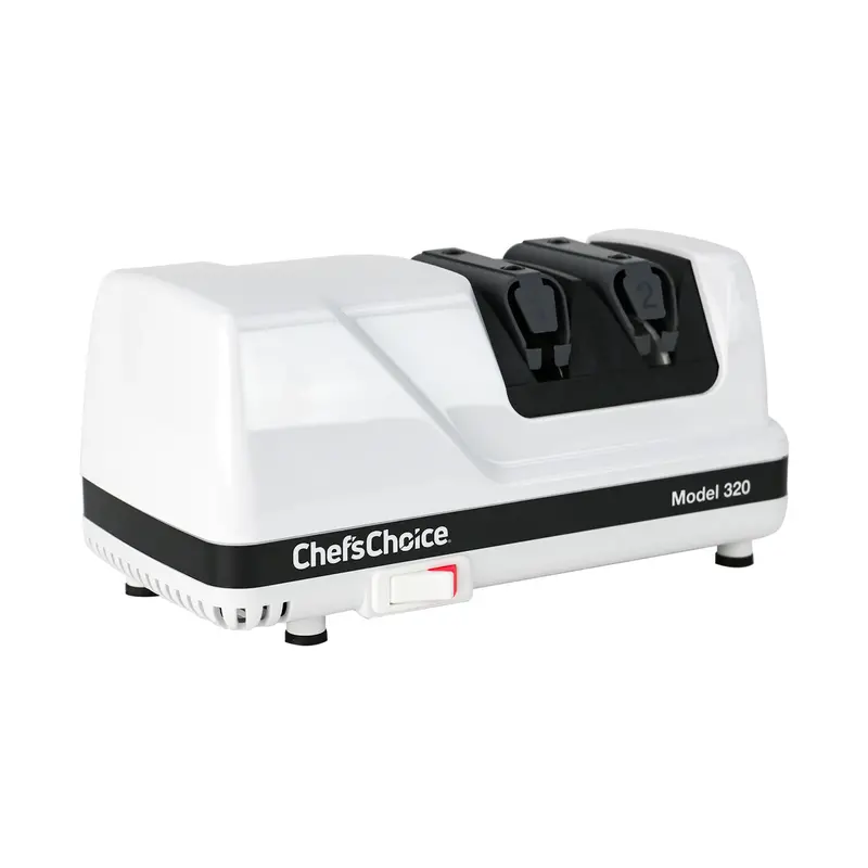 Chef'Schoice Model 320 Flexhone & Strop 2-Stage Electric Knife Sharpener – 20-Degree Edge, White, 120V 1