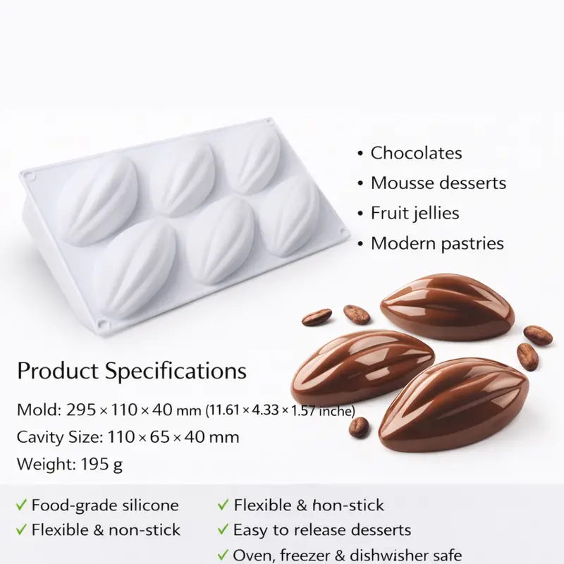 Coffee Bean-Shaped Chocolate Mold – 6 Cavities 1
