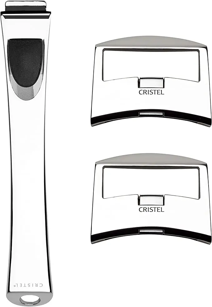 Cristel Shiny Silver Handle Set – 3-Piece Detachable Cookware System 1