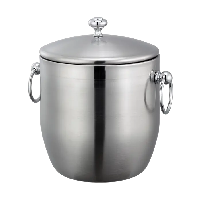 Double-Wall Round Ice Bucket With Lid And Tongs – 3-Liter, Stainless Steel 1