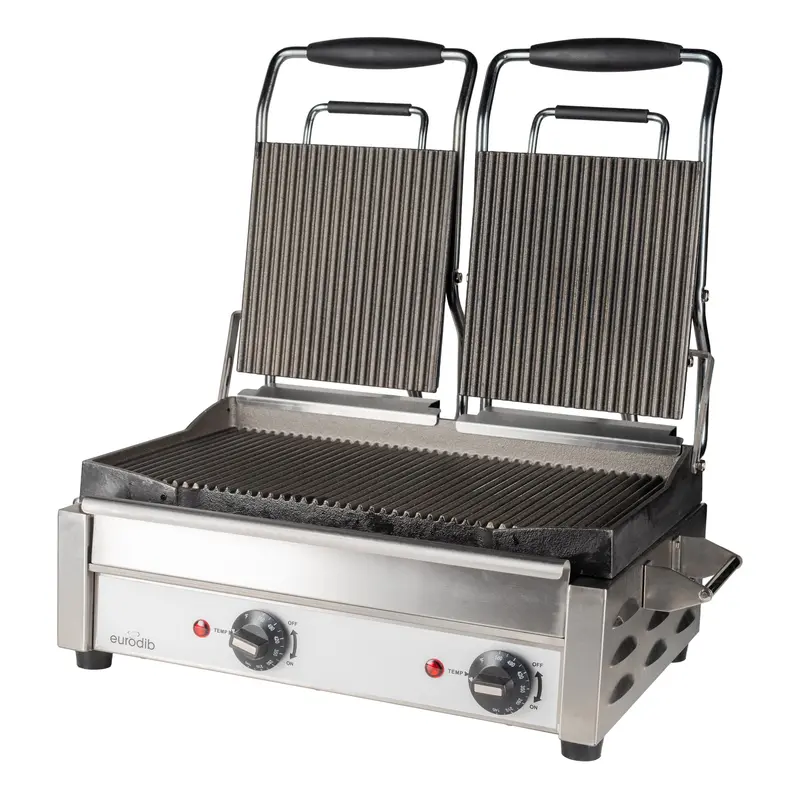 Eurodib Sfe02365 Heavy-Duty 240V Large Panini Grill With Dual Heating Zones 1