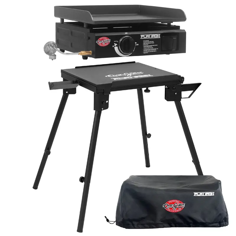 Flat Iron® Portable Gas Griddle Bundle: Griddle, Cover & Stand 1