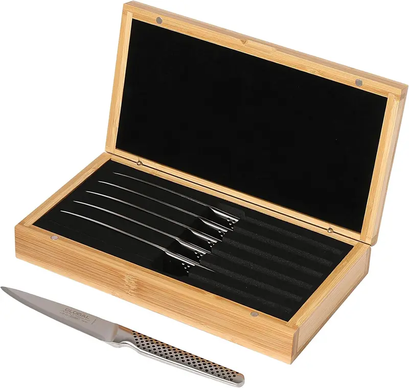 Global Gsf-6022/Sbxb 6-Piece Steak Knife Set – Sharp Stainless Blades In Bamboo Presentation Box 1
