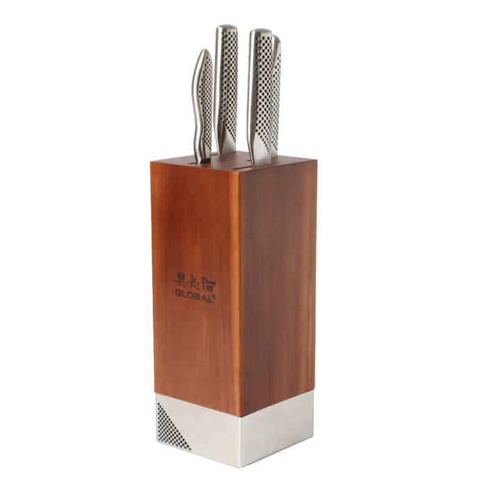 Global Toshi 5-Piece Knife Block Set – Acacia Wood Base 1
