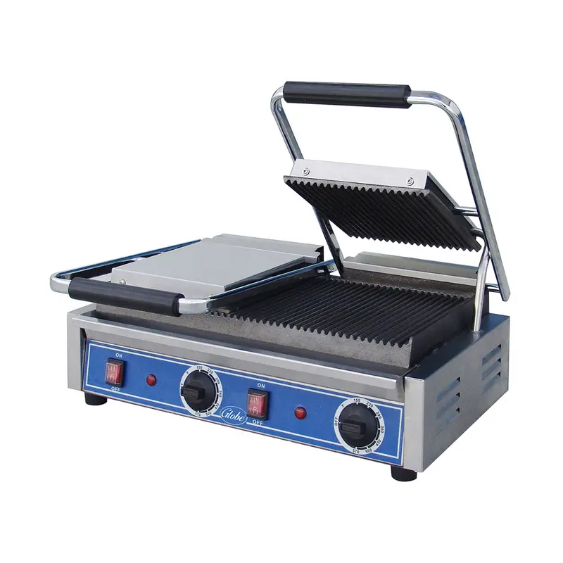 Globe Double Cast Iron Panini Grill With Grooved Plates – Gpgdue10 1