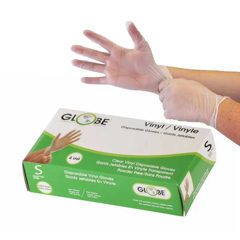 Globe Powder-Free Vinyl Gloves – Clear, 4 Mil, 100-Count Box 1