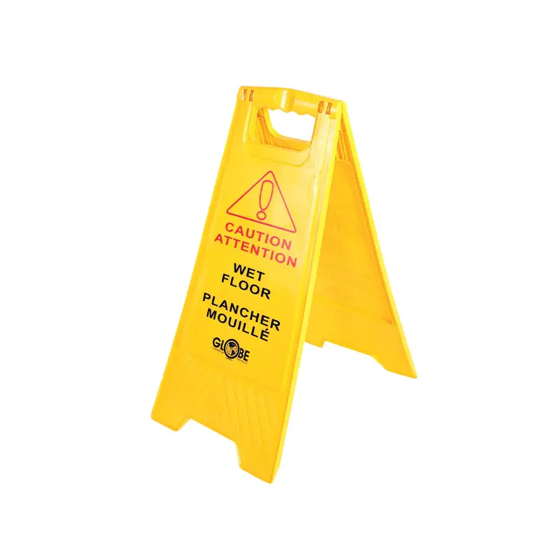 Globe Two-Sided Bilingual Wet Floor Sign – High-Visibility Yellow Safety Alert 1