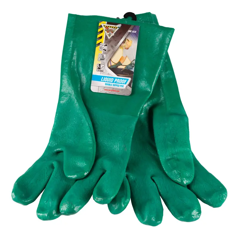 Green Pvc Work Gloves With Double-Coated Palm – 14" Grip Enhanced, Regional Safety (Pair) 1