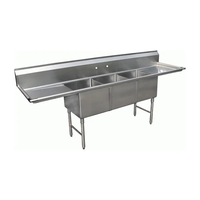 Gsw See18183D Stainless Steel Triple-Compartment Sink – 90.375X24X45 Inch W/ Dual Drain Boards 1