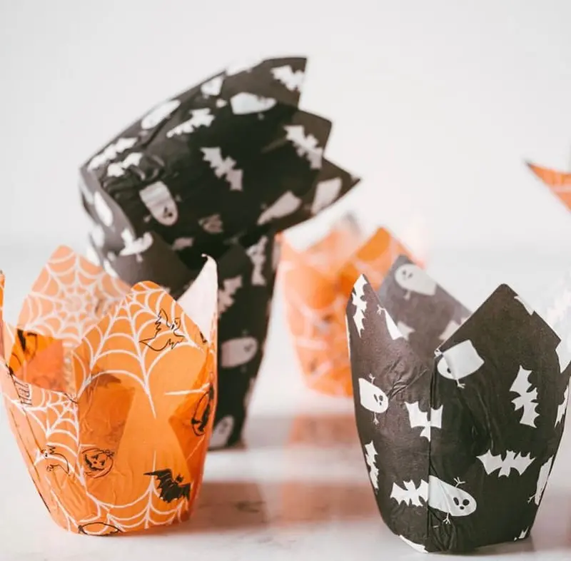 Halloween-Themed Black Tulip Cupcake Liners – 160Mm Square, Pack Of 100 1