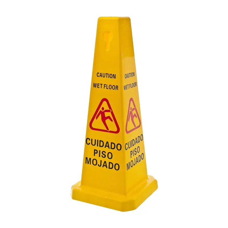 High-Visibility Caution Wet Floor Sign – Yellow Triangular Safety Marker, 27" 1