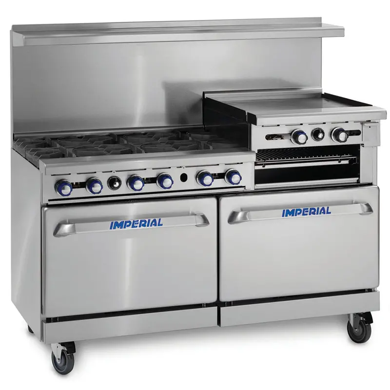 Imperial Restaurant Series Natural Gas Range – 6 Burners + Raised Griddle + Dual Convection Ovens, 60" Wide 1