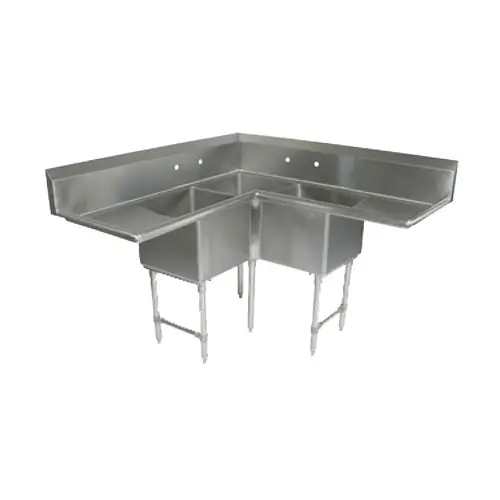 John Boos E-Series Triple-Compartment Corner Sink With Dual Drainboards 1