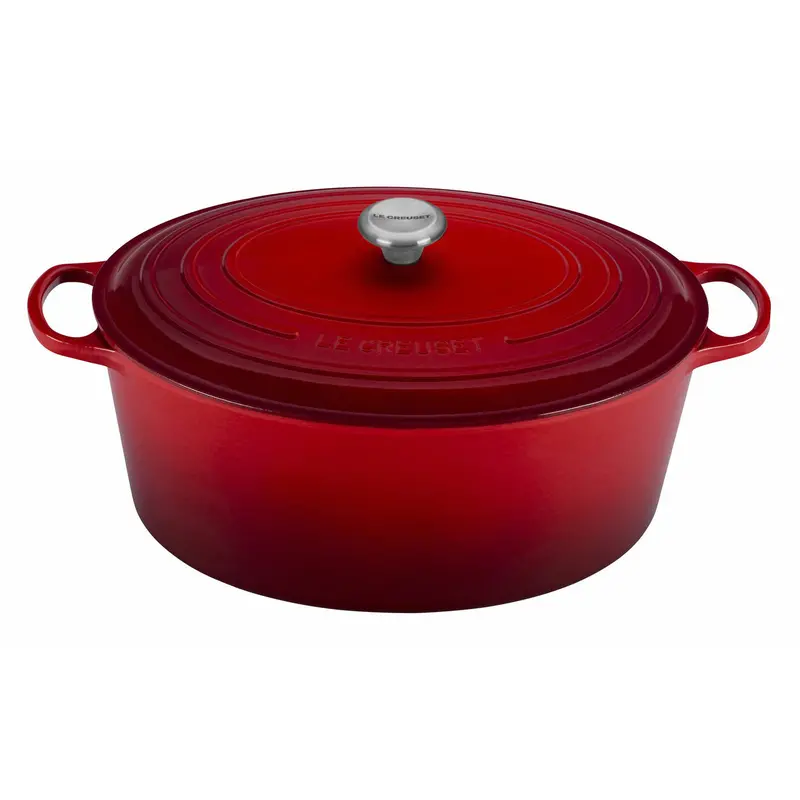 Le Creuset 15.5-Quart Signature Oval Dutch Oven In Cerise Red – Stainless Knob & Engraving Option 1