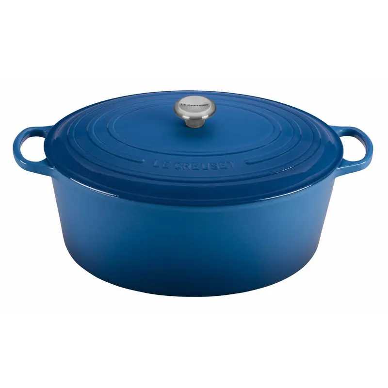 Le Creuset 15.5-Quart Signature Oval Dutch Oven In Marseille Blue – Stainless Knob & Engraving Option 1