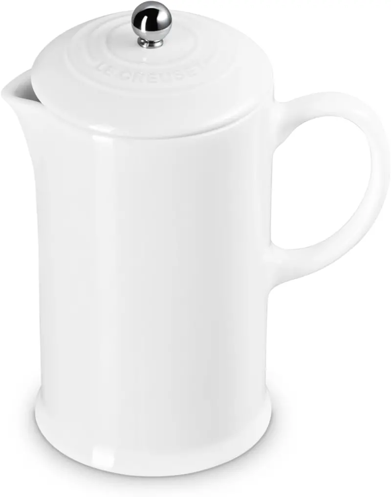 Le Creuset 34 Oz French Press – Classic White Enamel Coffee Maker 1