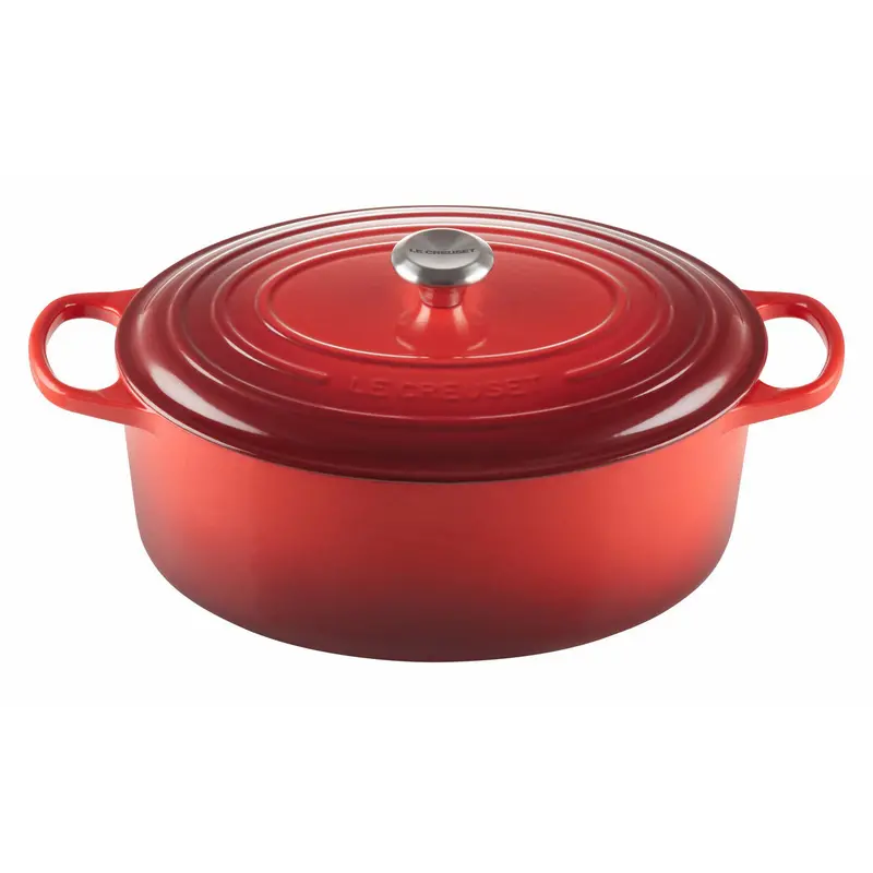 Le Creuset 9.5-Quart Signature Oval Dutch Oven In Cerise Red – Stainless Knob & Engraving Option 1
