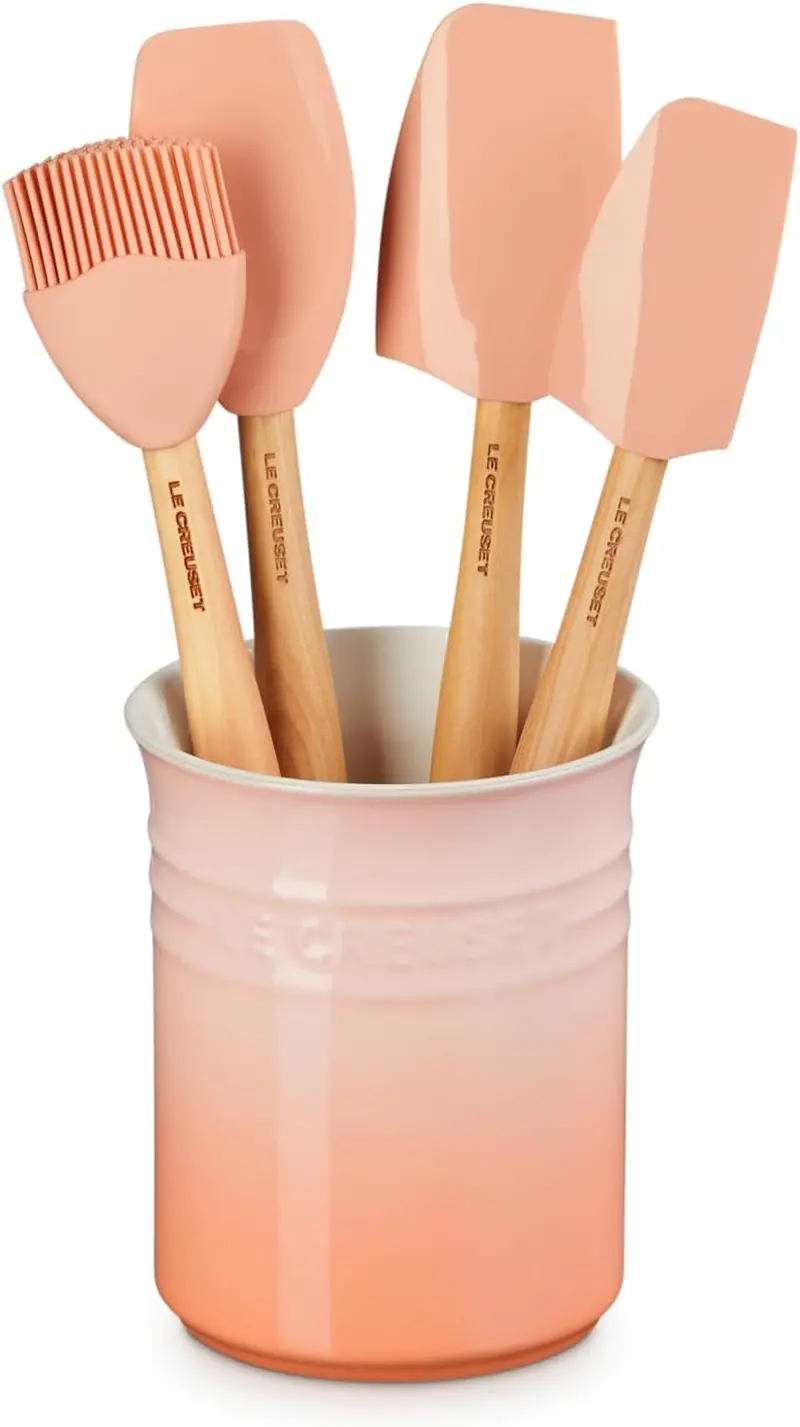 Le Creuset Craft Series 5-Piece Kitchen Utensil Set In Peche With Stand 1