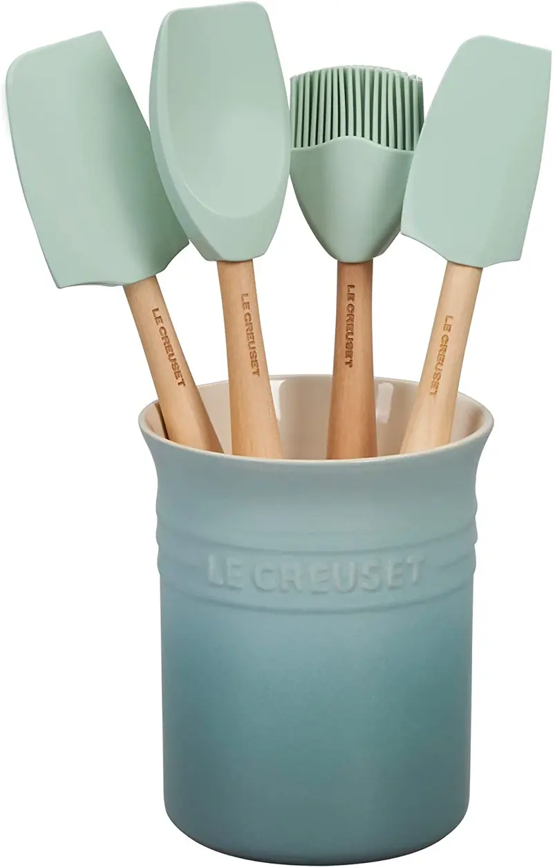 Le Creuset Craft Series 5-Piece Kitchen Utensil Set With Storage Crock – Sea Salt Finish 1