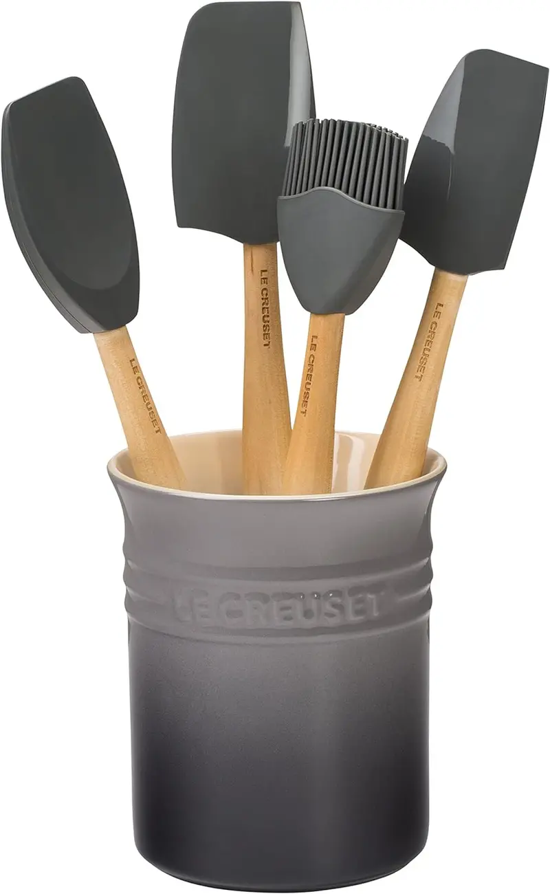 Le Creuset Craft Series Utensil Set With Stand – 5-Piece, Oyster Beige 1