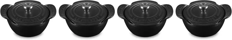 Le Creuset Gourmand Mini Round Cocotte Set With Stainless Steel Knobs (4-Pack) – 1/3 Qt, Matte Black 1