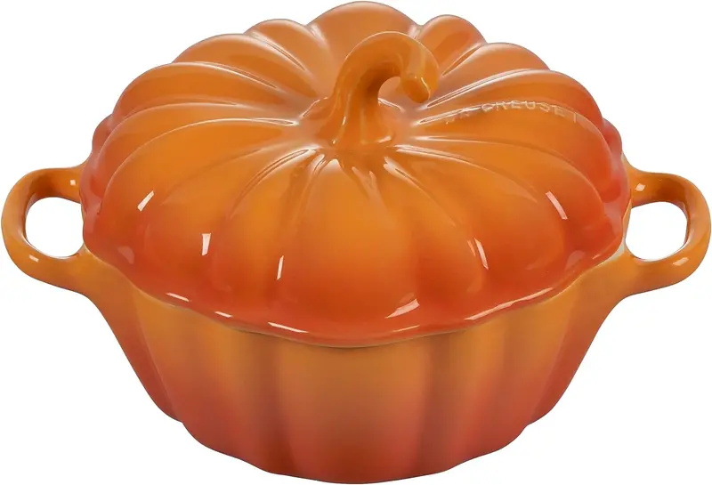 Le Creuset Persimmon Stoneware Pumpkin-Shaped 12 Oz Petite Cocotte 1