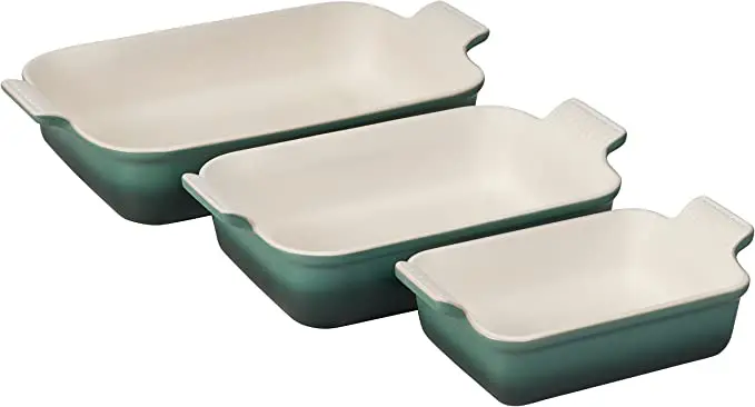 Le Creuset Set Of 3 Heritage Rectangular Baking Dishes – Artichaut Green 1