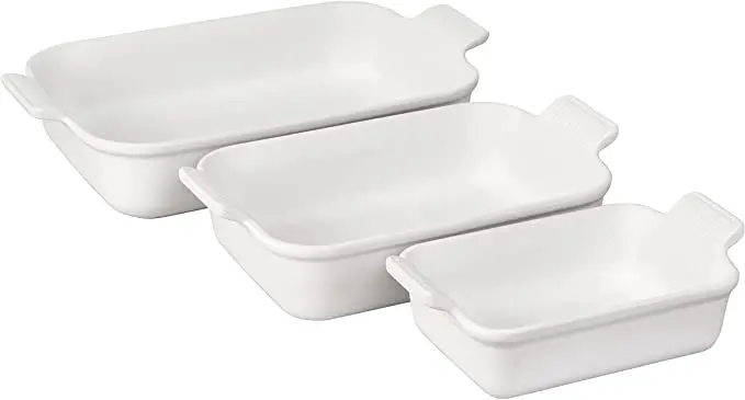 Le Creuset Set Of 3 Heritage Rectangular Baking Dishes – Bright White 1