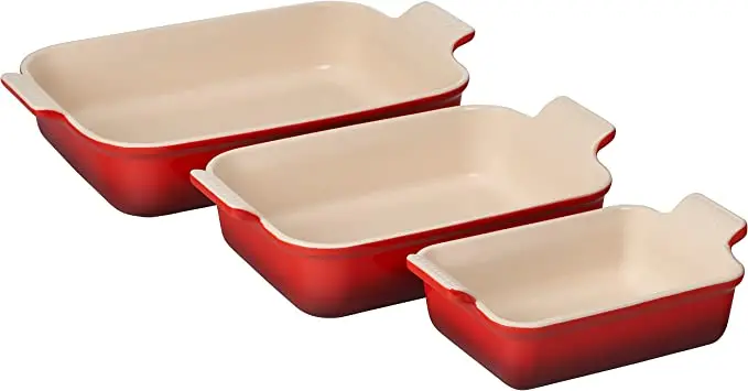Le Creuset Set Of 3 Heritage Rectangular Baking Dishes – Cerise Red 1