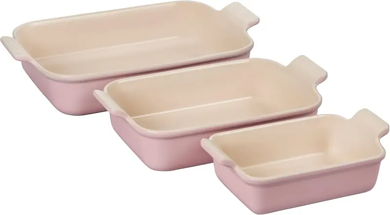 Le Creuset Set Of 3 Heritage Rectangular Baking Dishes – Chiffon Pink 1