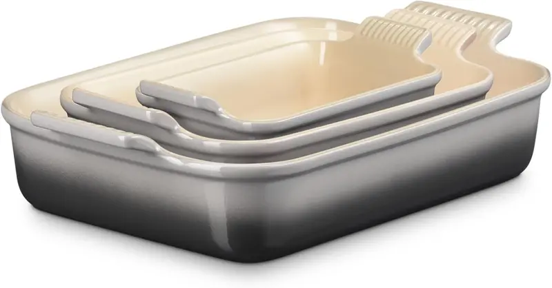 Le Creuset Set Of 3 Heritage Rectangular Baking Dishes – Oyster 1