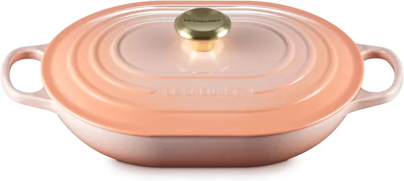 Le Creuset Signature 3.75-Quart Oval Casserole Dish – Peach With Light Gold Knob 1