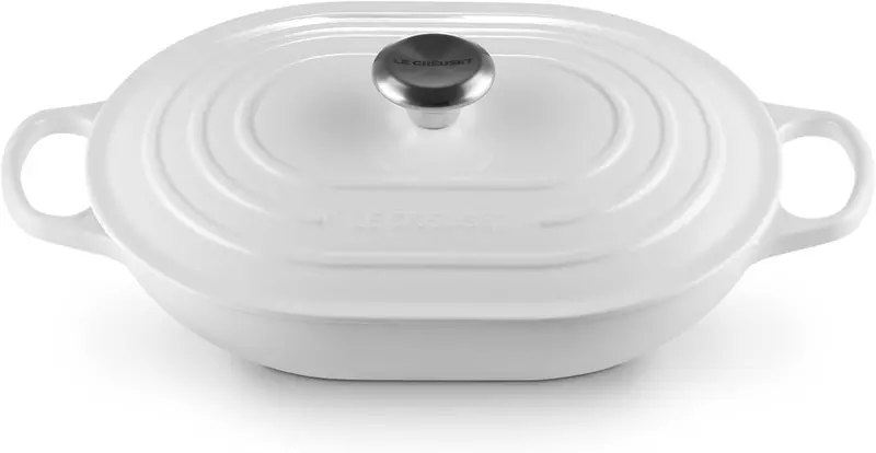 Le Creuset Signature 3.75-Quart Oval Casserole Dish – White Finish With Stainless Steel Knob 1